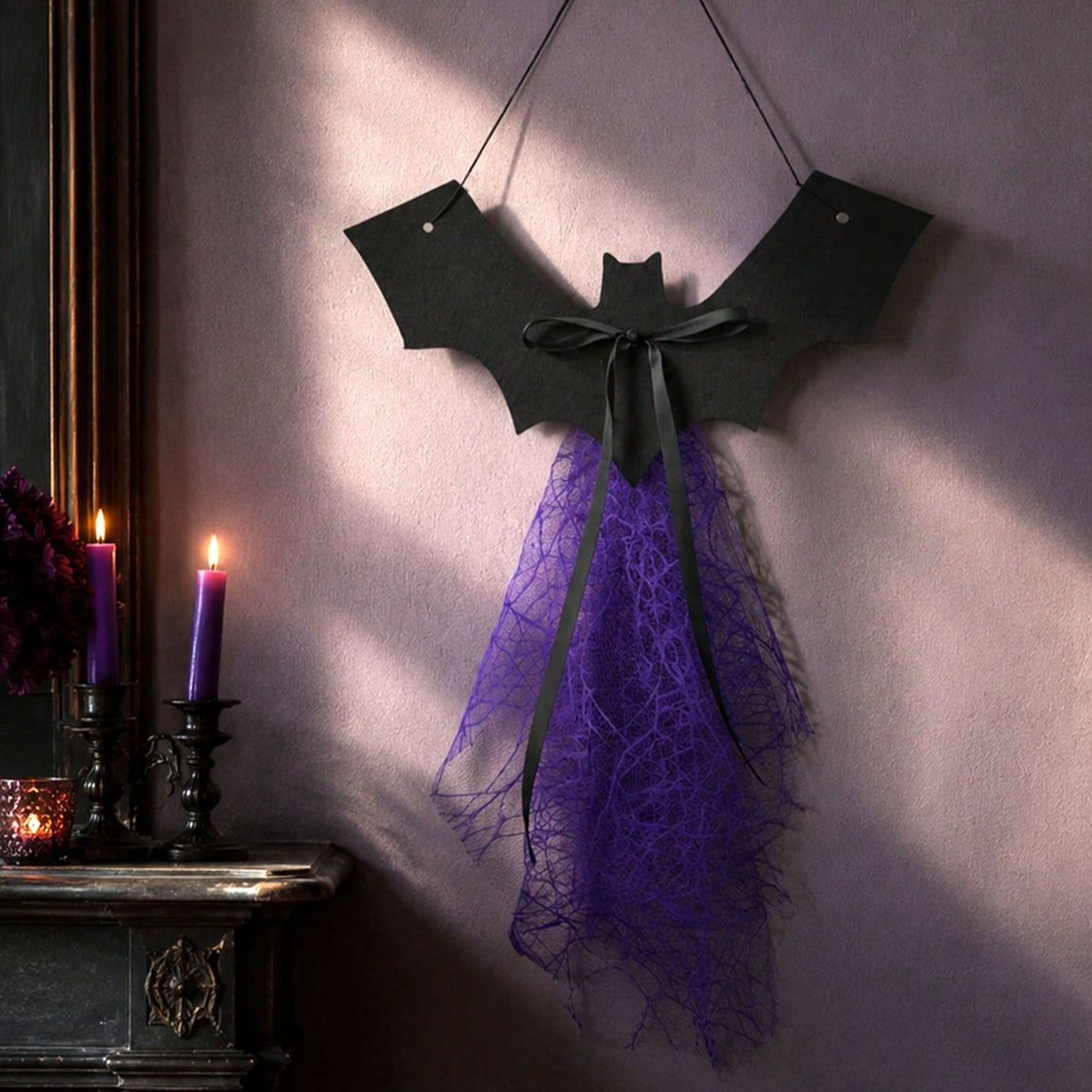 bat door hanger purple tulle - styled photo