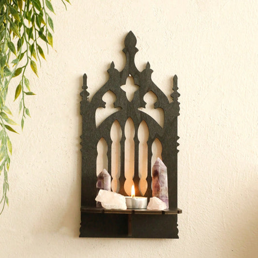 gothic cathedral spire wall shelf - styled photo
