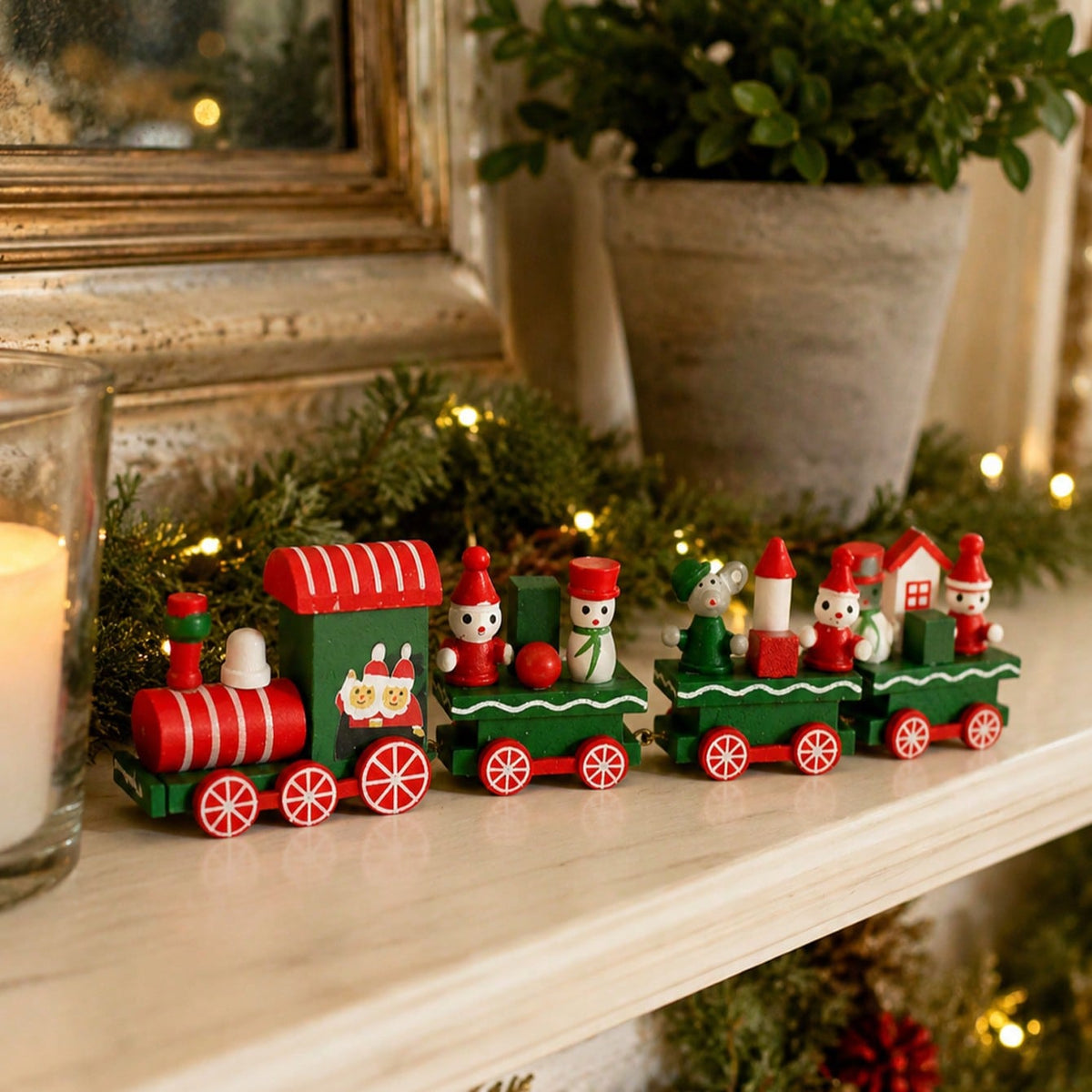 Christmas train elf snowman decor - styled photo