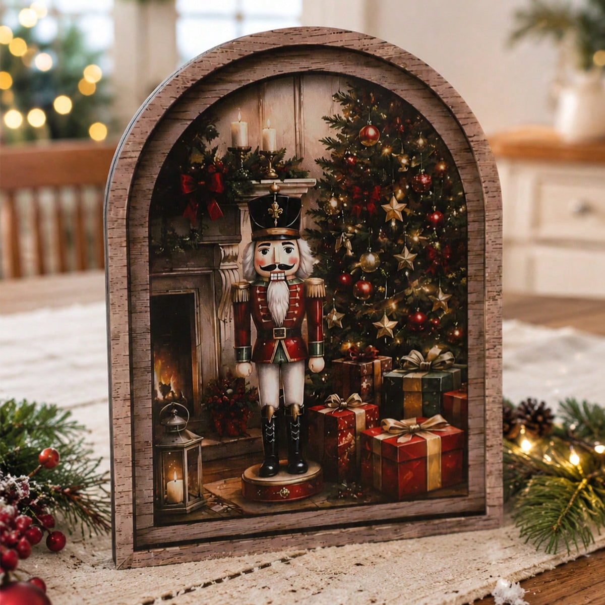 nutcracker Christmas arch tabletop sign - styled photo