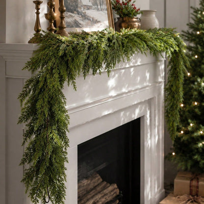 artificial cypress Christmas garland - styled photo