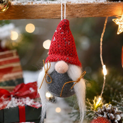 knit gnome Christmas ornament - styled photo