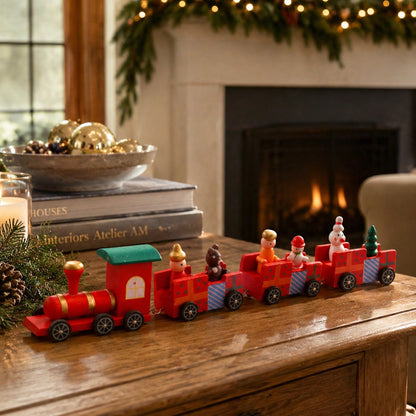 long Christmas train tabletop decor - styled photo