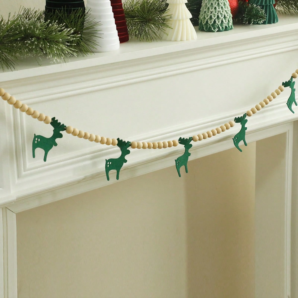 felt reindeer bead garland - styled photo