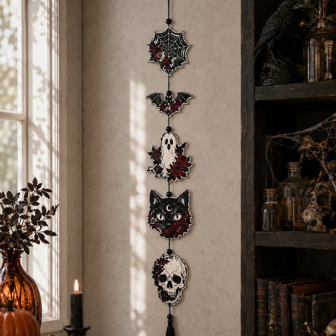 black cat skull gothic hanging decor - styled photo
