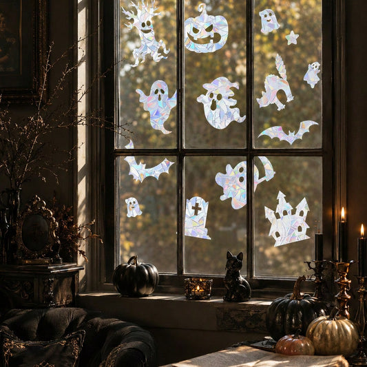 holographic Halloween window stickers - styled photo
