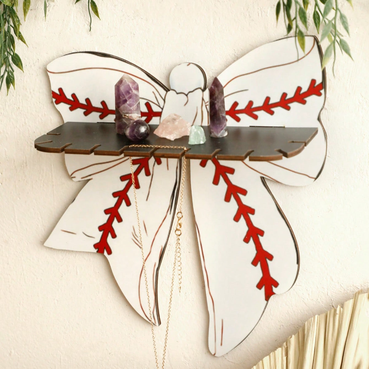 baseball bow wall shelf - styled photo