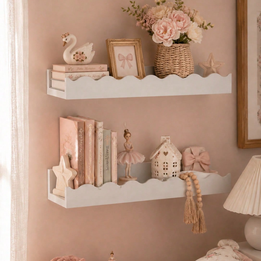 wavy edge floating wall shelf - White photo 2