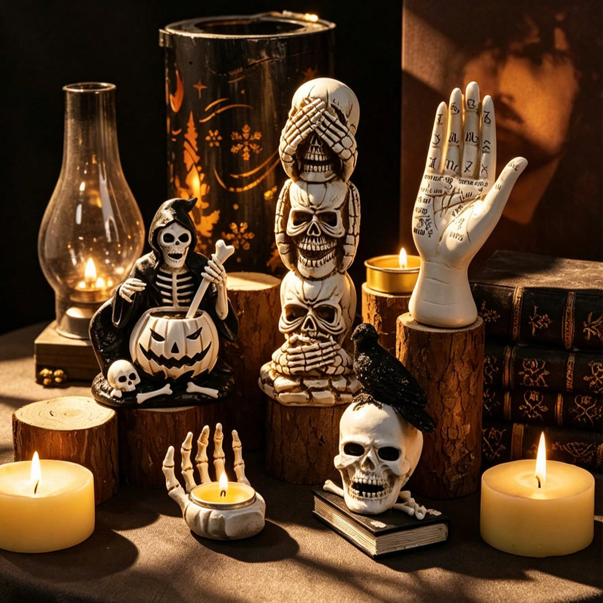 gothic skull skeleton figurines - styled photo