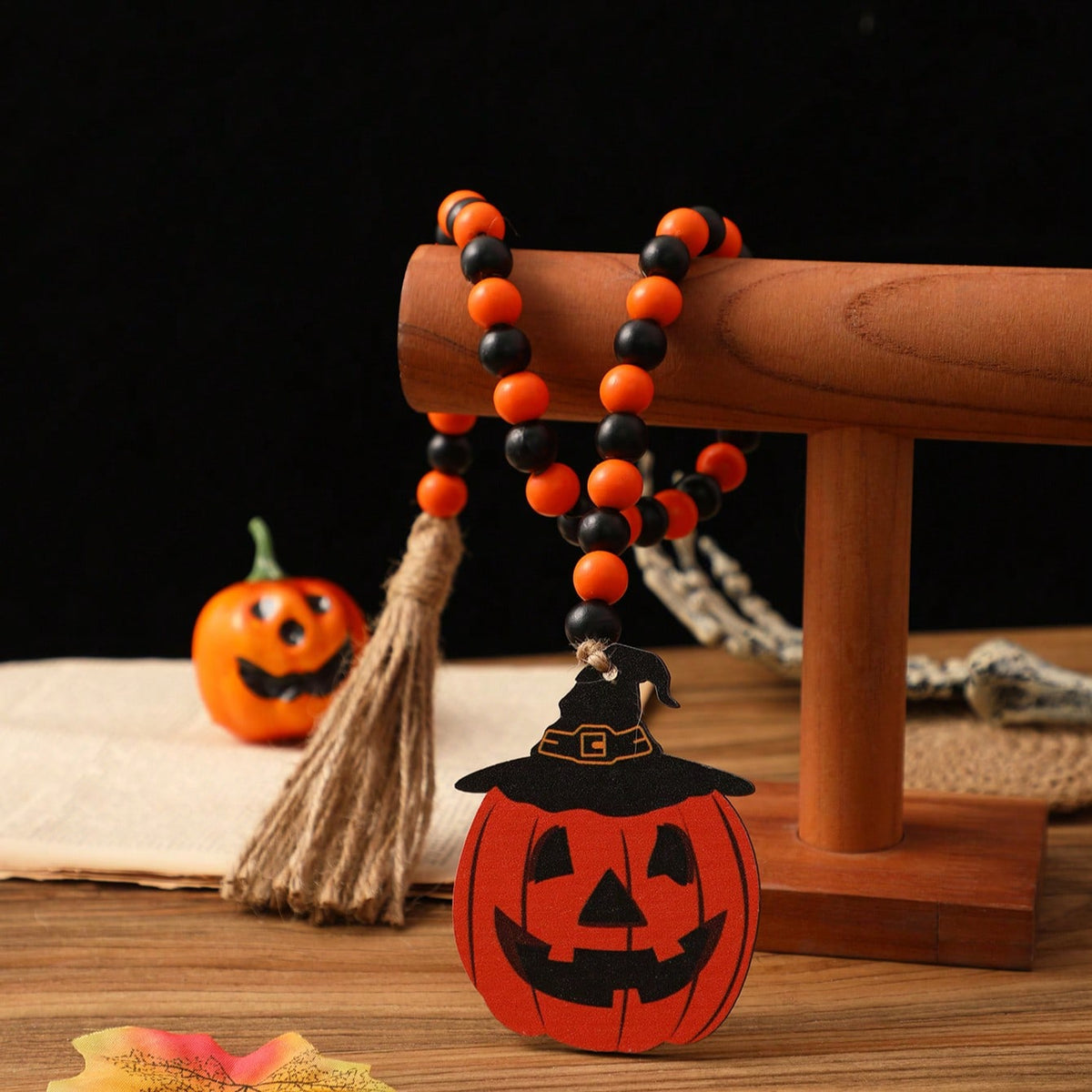 jack-o-lantern beaded garland - styled photo