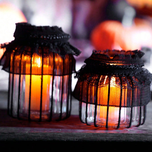 gothic lace jar candle holder - styled photo
