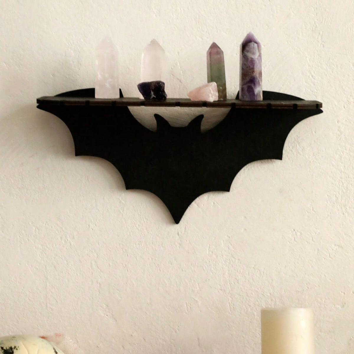 bat wing gothic wall shelf - styled photo