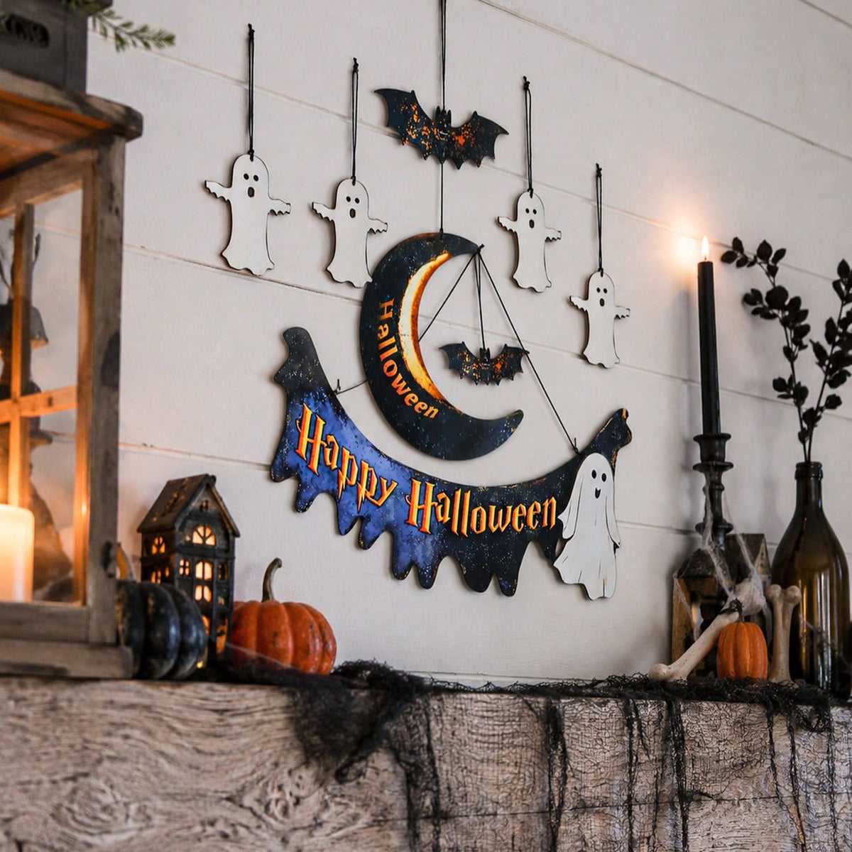 Happy Halloween moon banner ghost set - styled photo