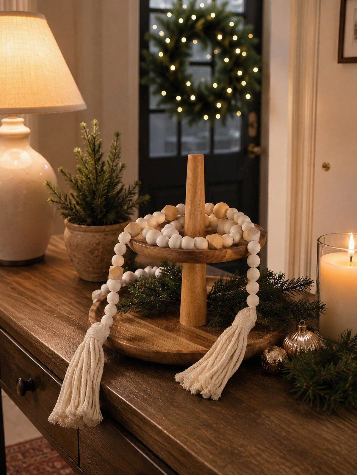 geometric wood bead garland - Cream & Natural photo 3