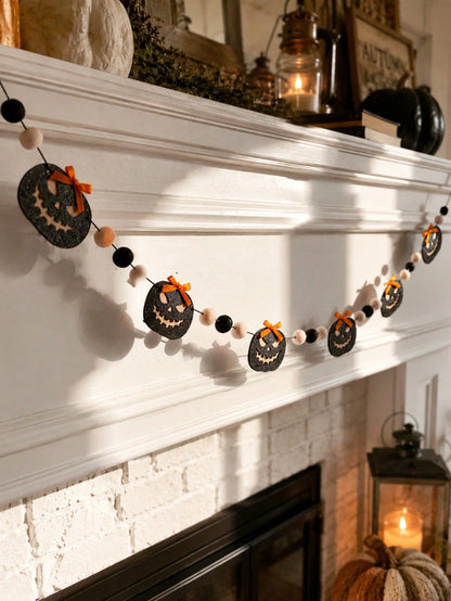 jack-o-lantern pom pom Halloween banner - photo 2