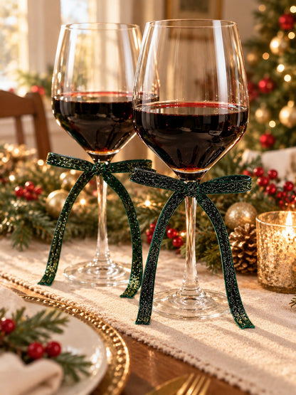 velvet wine glass bows - Green photo 3