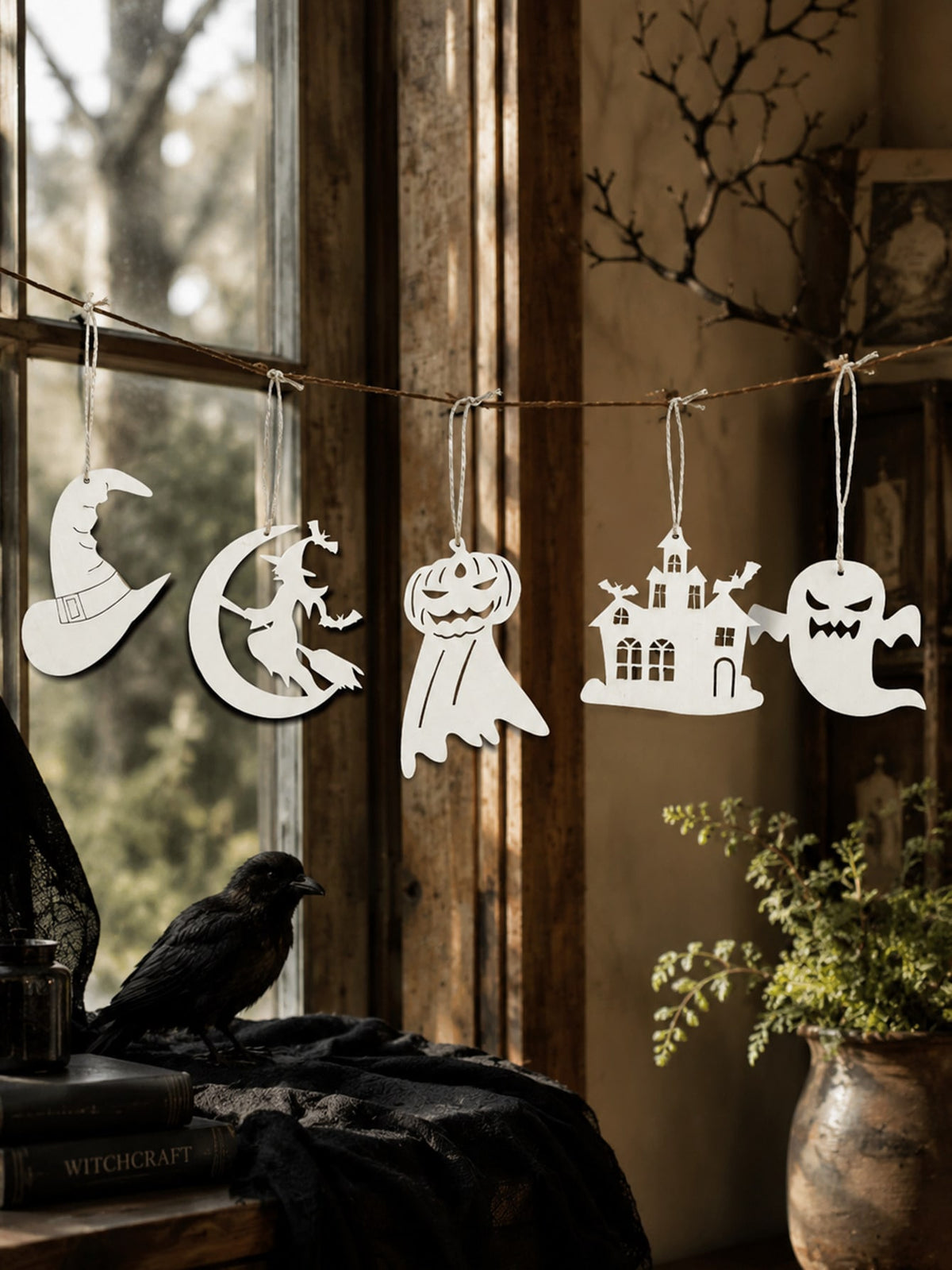 witch ghost haunted house Halloween garland - photo 3