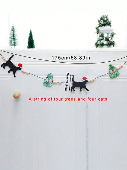 black cat Christmas felt garland - photo 3