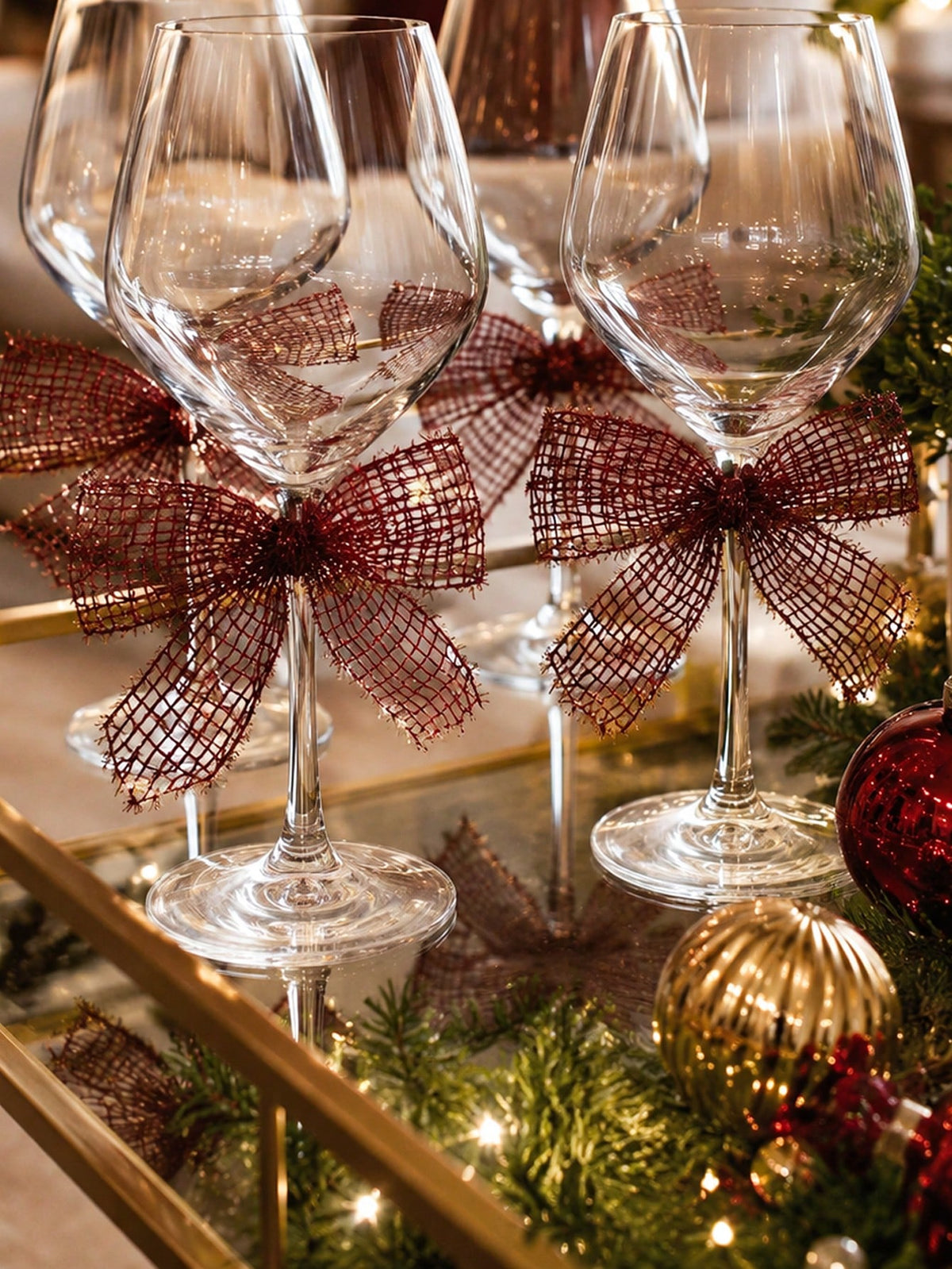 glitter mesh wine glass bows - Red photo 2