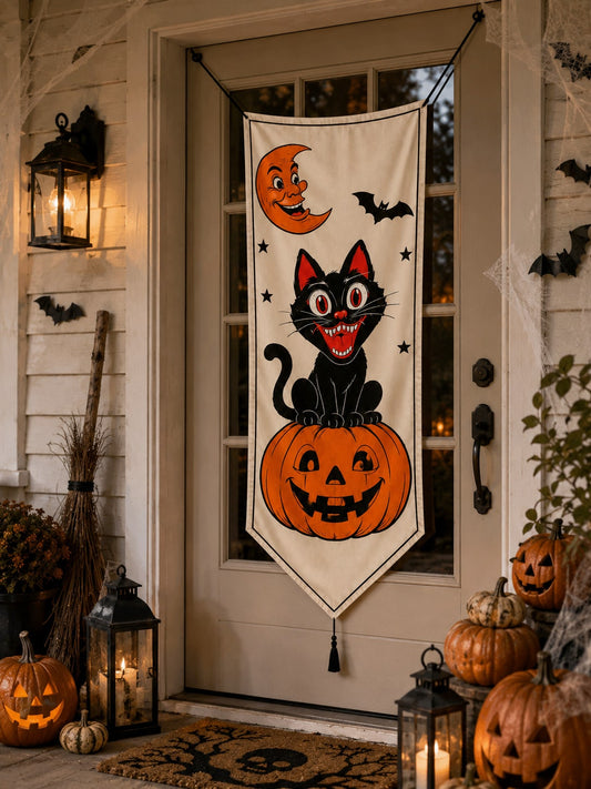 black cat on pumpkin door banner - photo 2