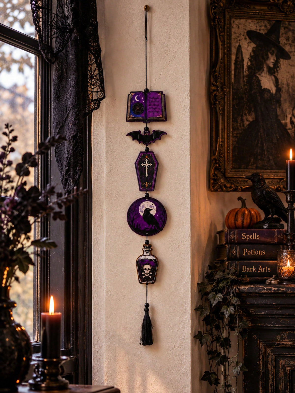 spell book raven gothic hanging decor - photo 3