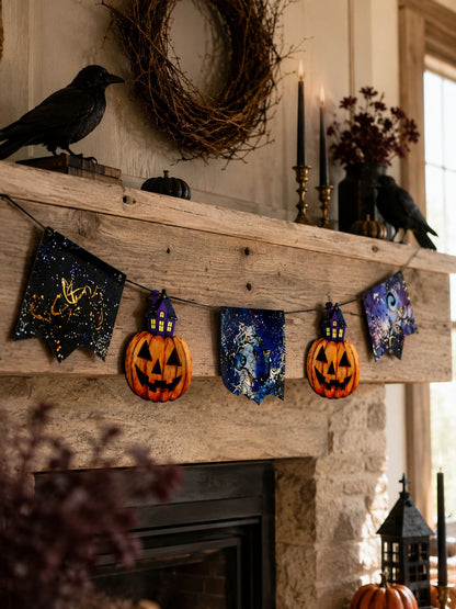 pumpkin bat moon Halloween banner - photo 3