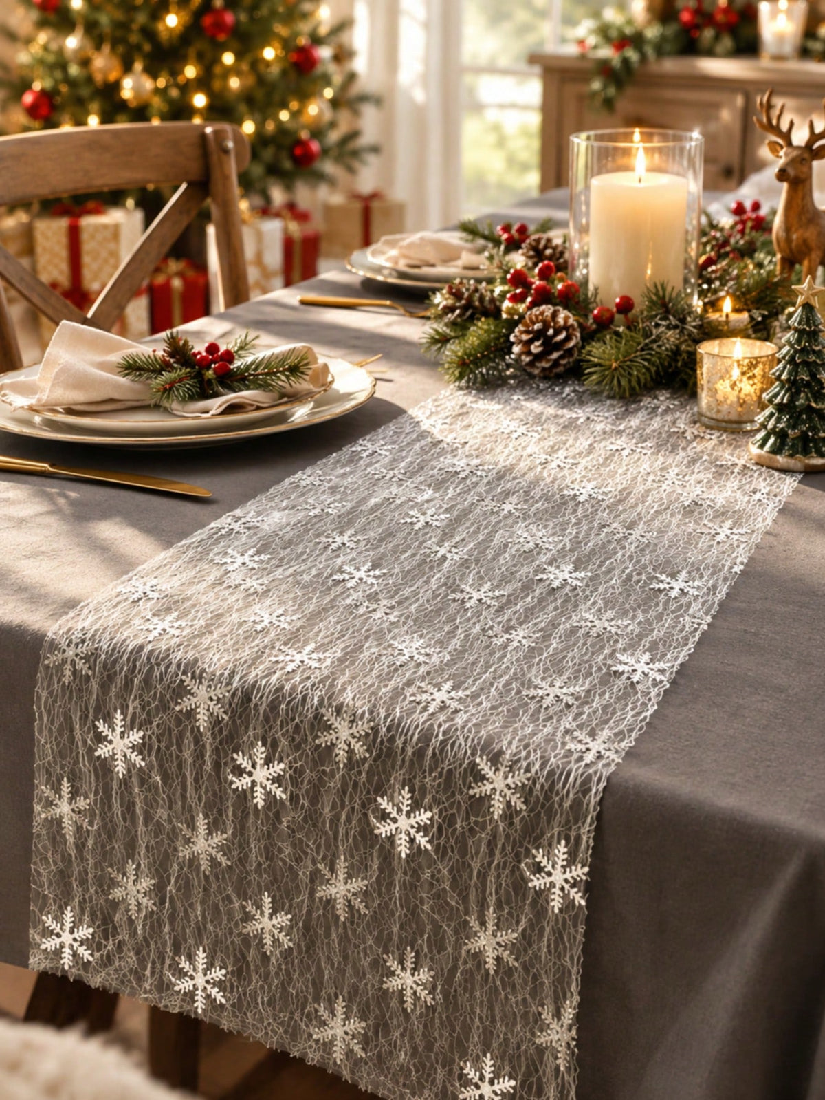 snowflake sheer table runner - Silver photo 3