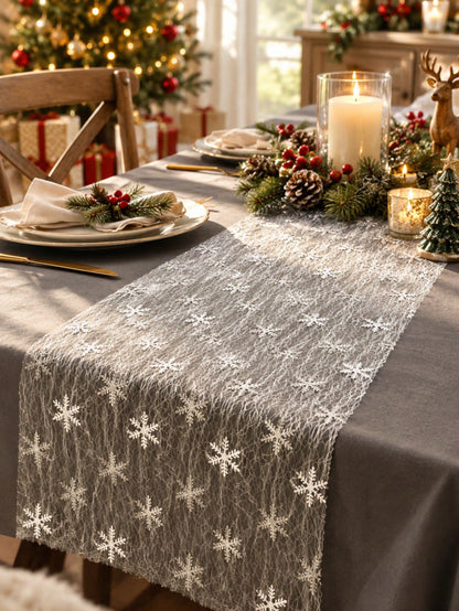 snowflake sheer table runner - Silver photo 3