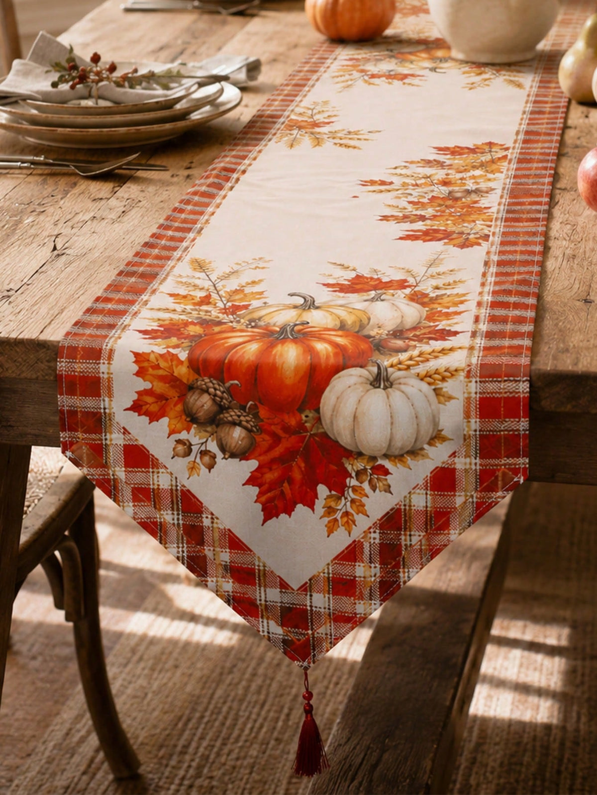 fall pumpkin plaid table runner - photo 3