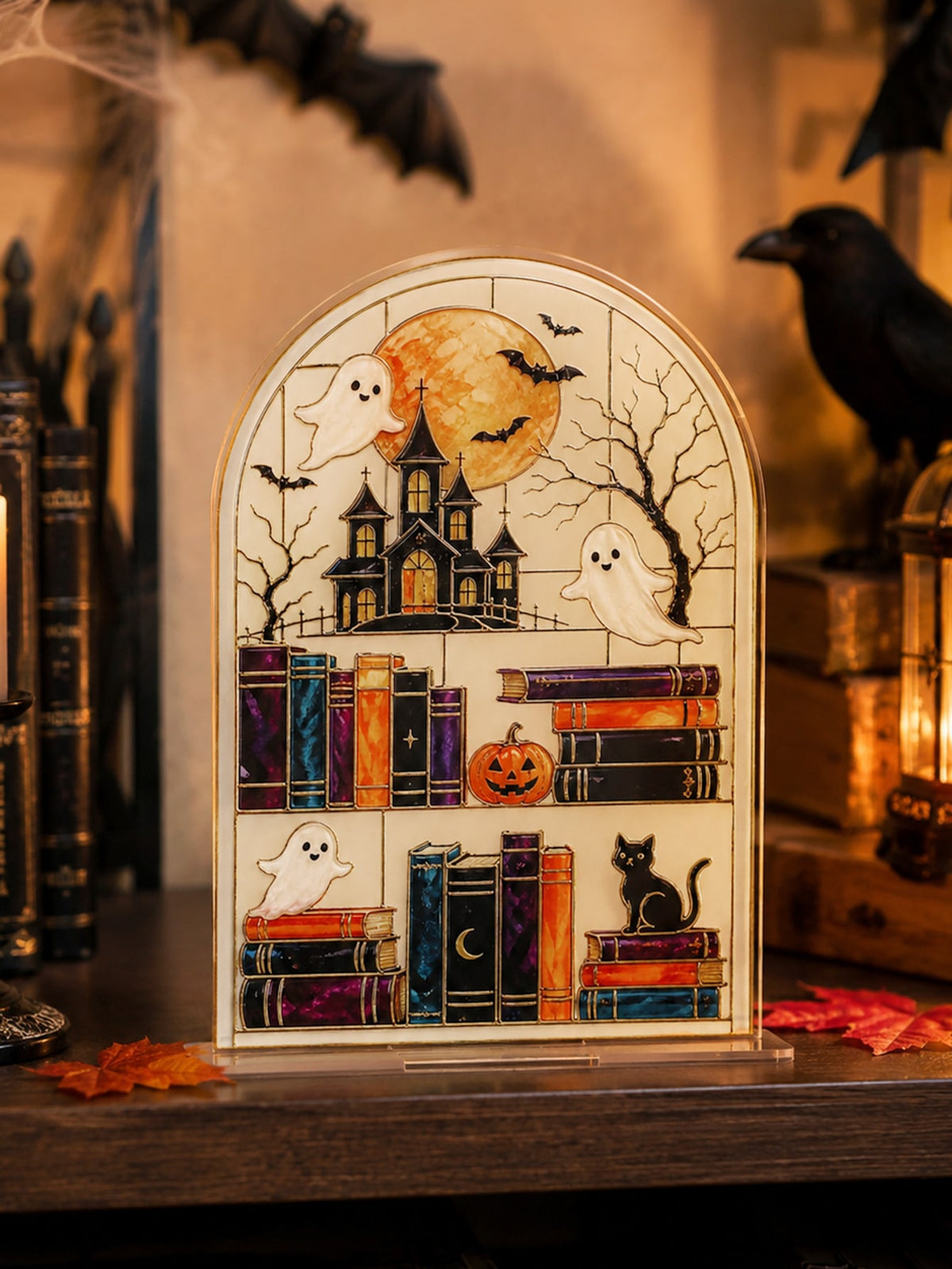 haunted house bookshelf Halloween sign - photo 3
