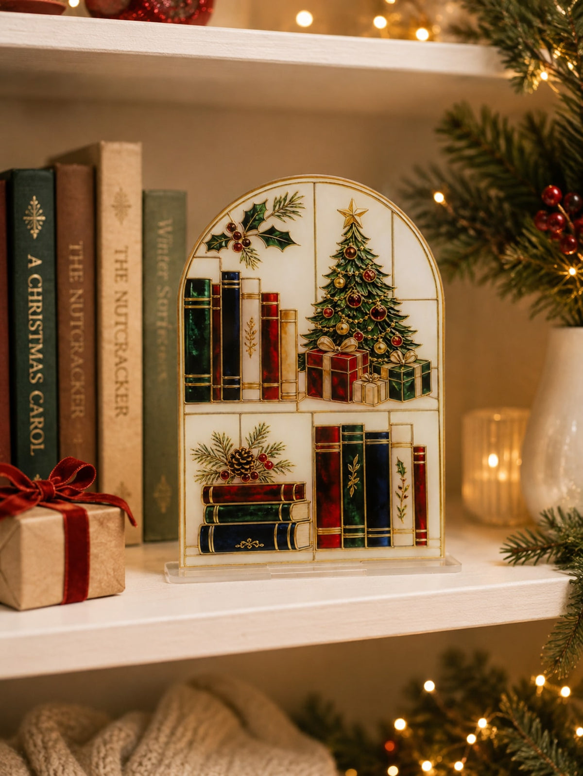 Christmas bookshelf scene plaque - photo 3