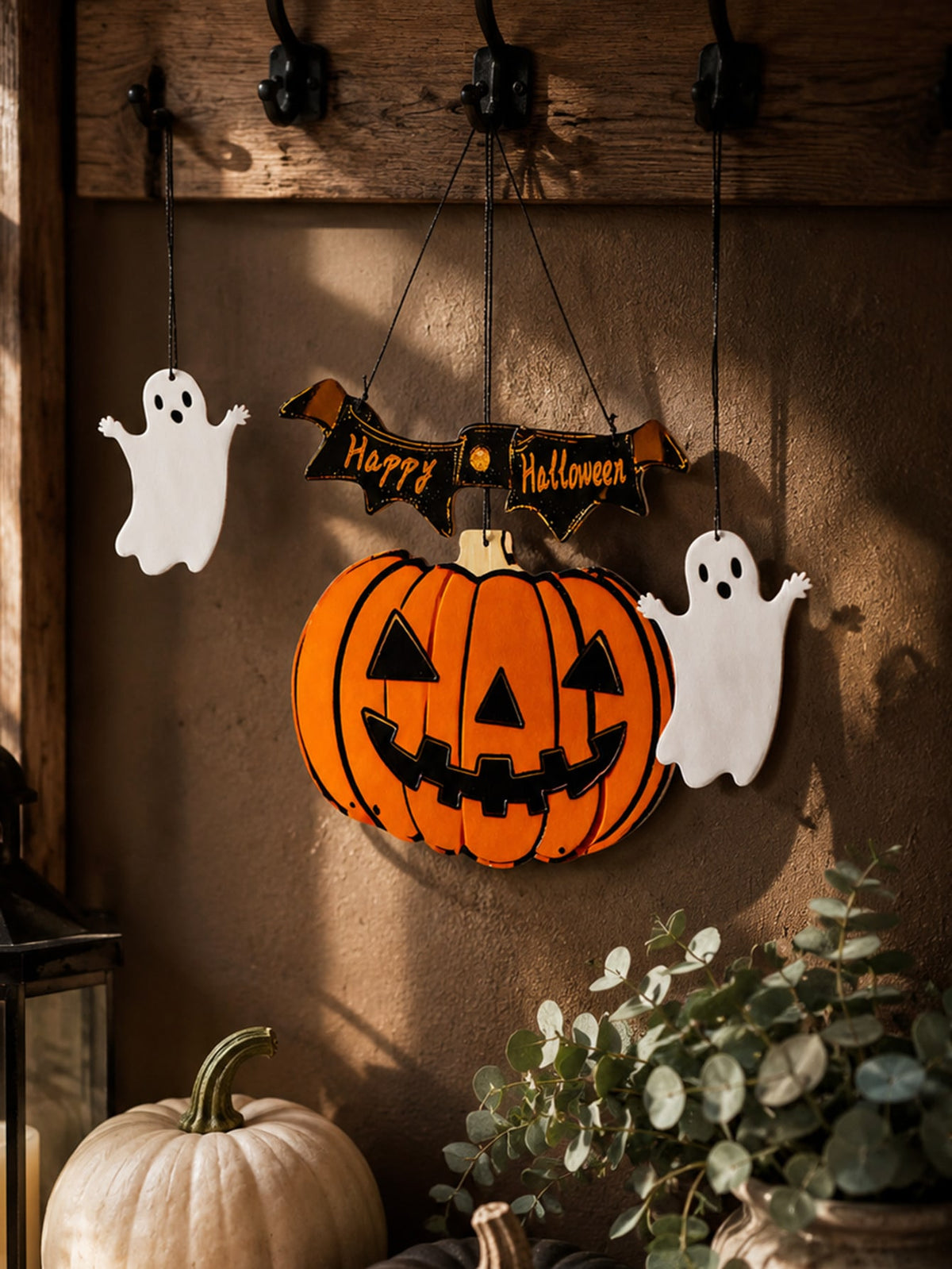 pumpkin ghost Halloween hanging sign - photo 3