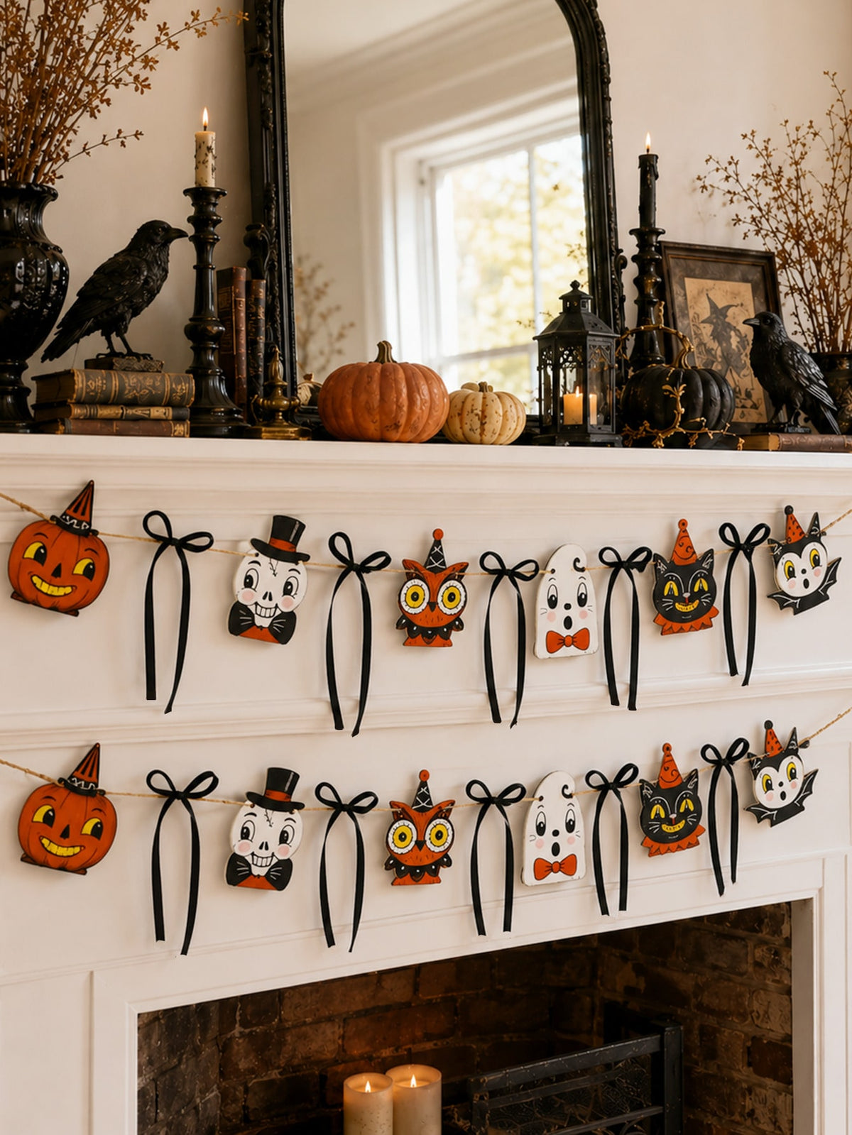 pumpkin owl black cat Halloween garland - photo 3