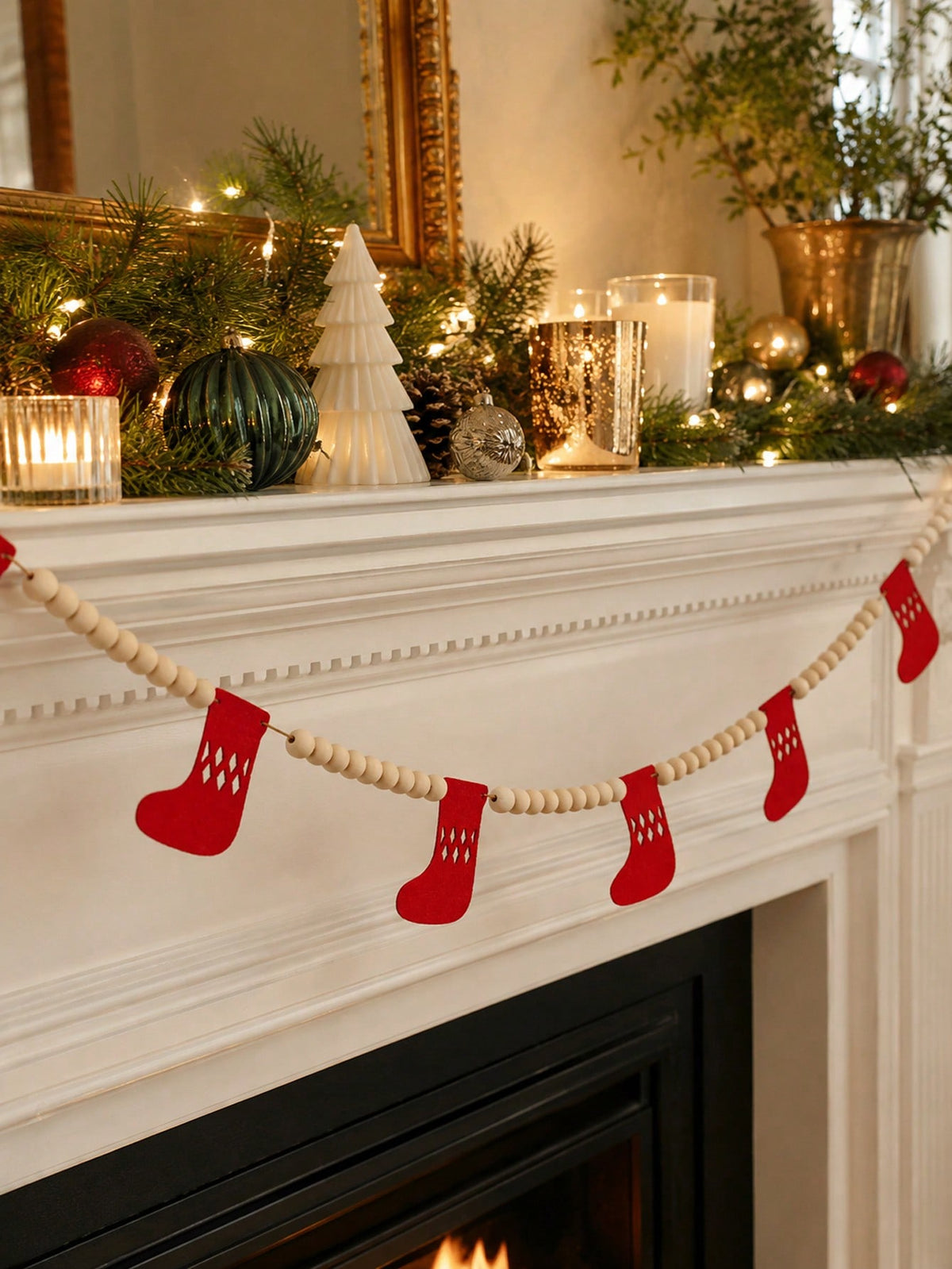 felt stocking bead garland - Red photo 3