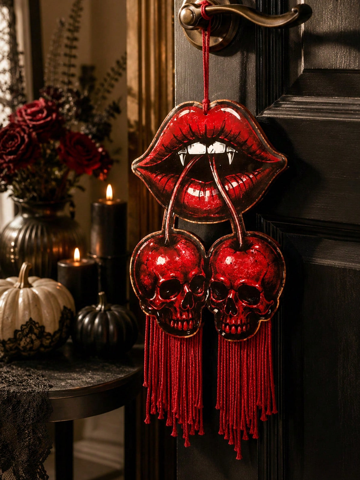 vampire lips cherry skull door hanger - photo 2