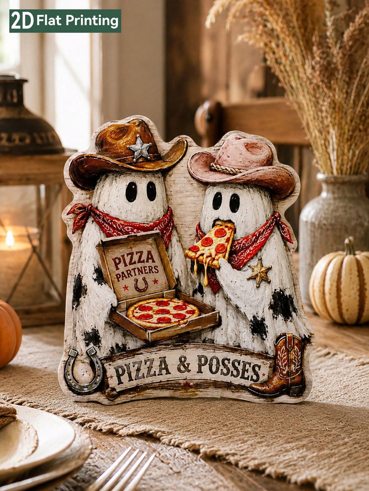 cowboy ghost pizza Halloween sign - photo 3