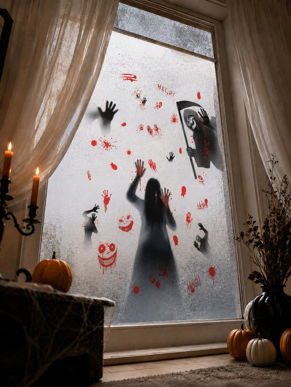 bloody handprint Halloween window clings - photo 3