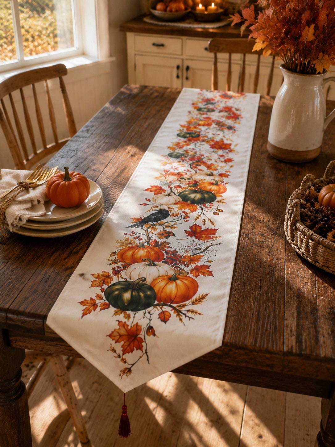 pumpkin crow fall table runner - photo 3