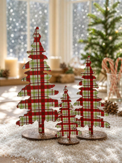 patterned Christmas tree tabletop decor - Red Plaid photo 2