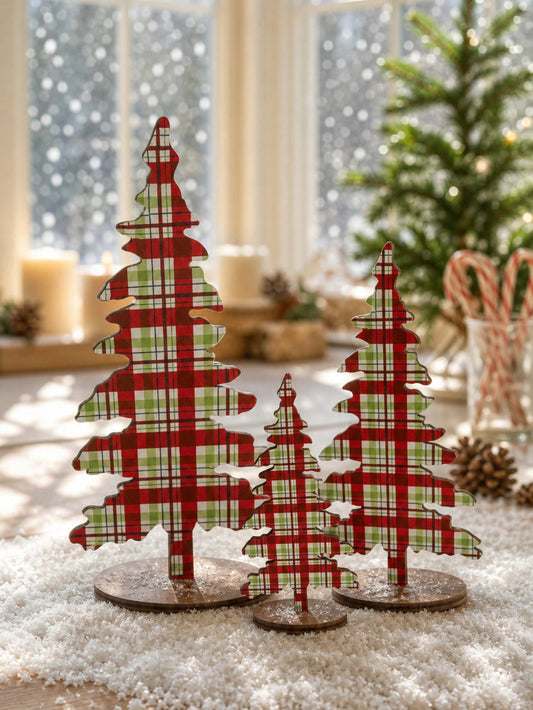 patterned Christmas tree tabletop decor - Red Plaid photo 2