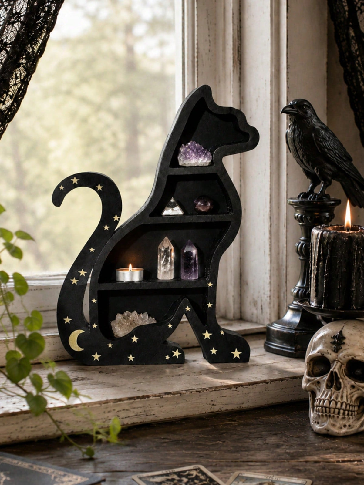 black cat crystal display shelf - photo 3