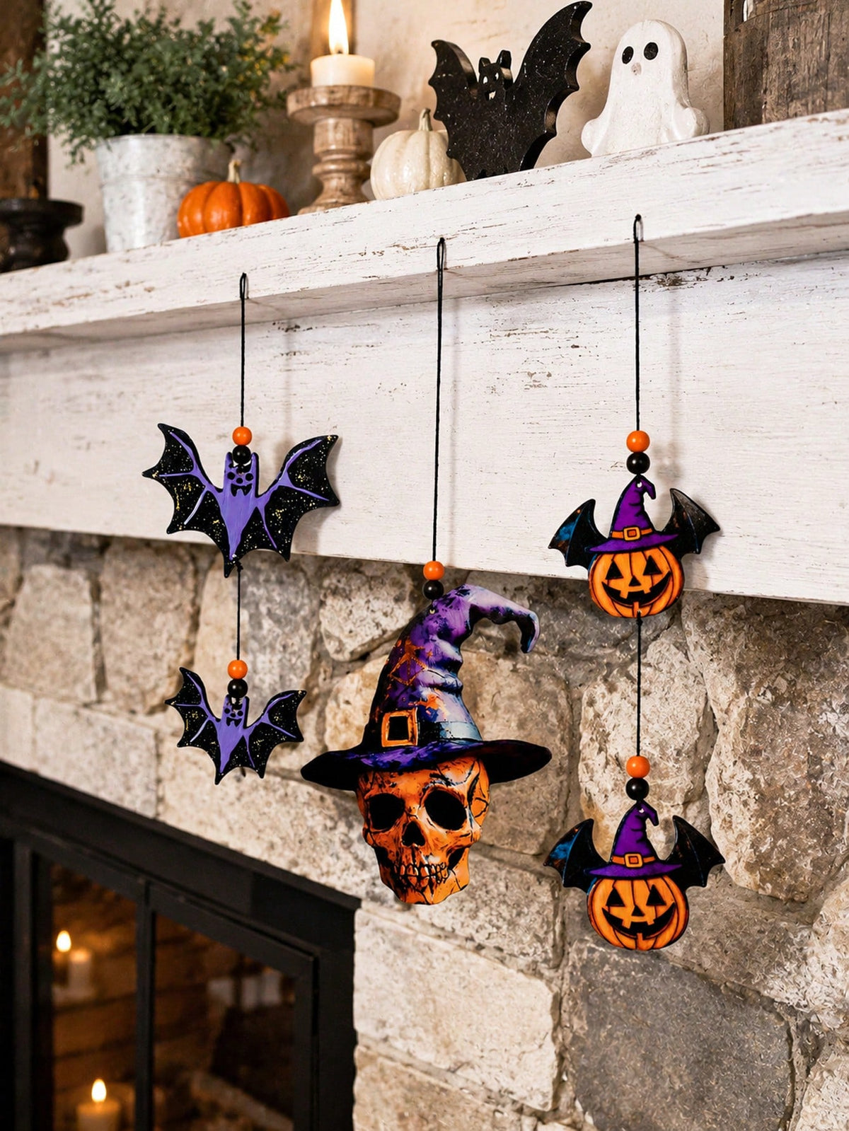 witch hat skull bat hanging decor - photo 3