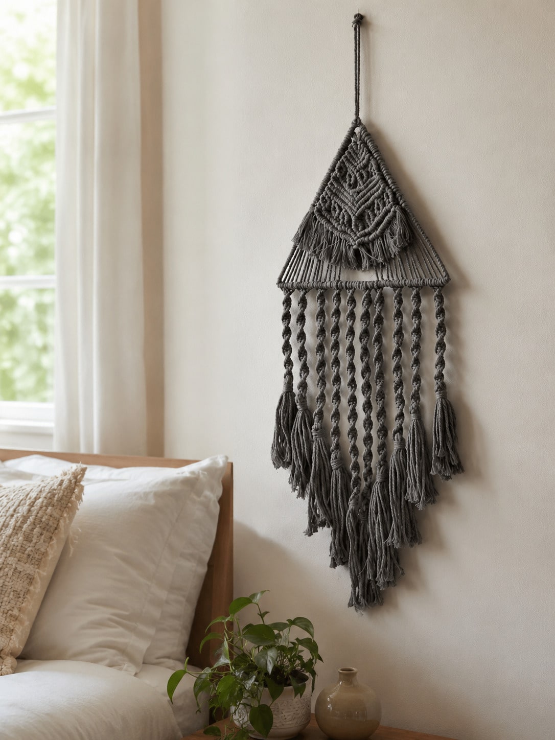 triangle macrame wall hanging - Gray photo 3