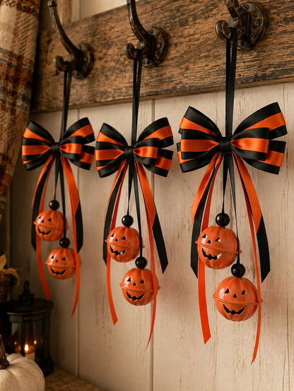 striped bow pumpkin bell hanger - photo 2