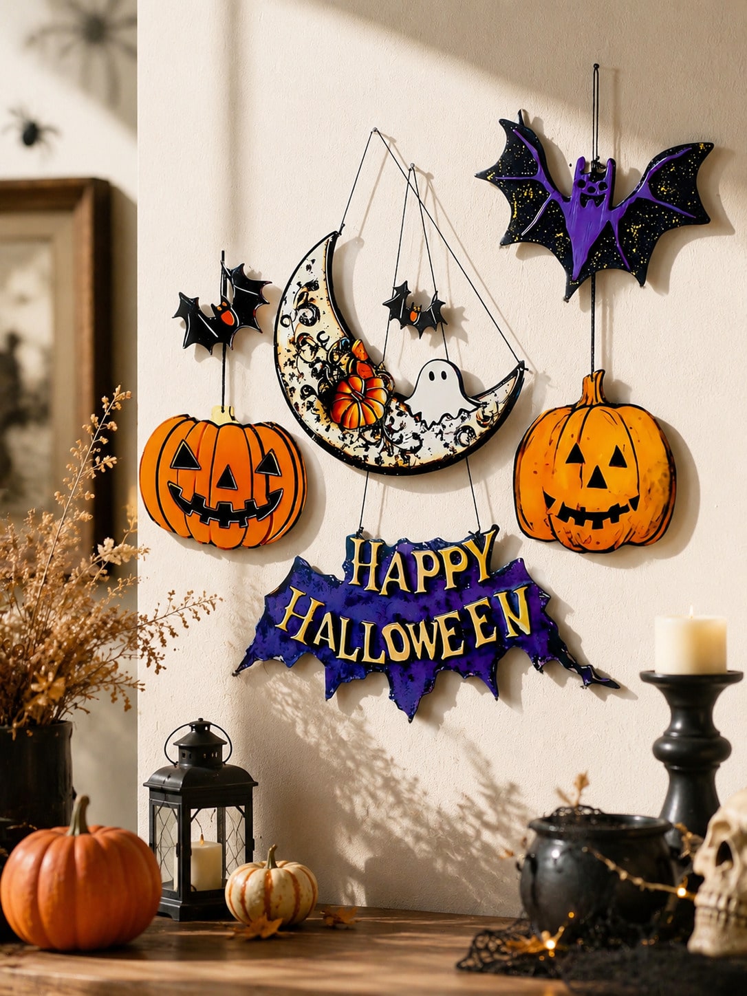 bat moon pumpkin Halloween door sign - photo 3
