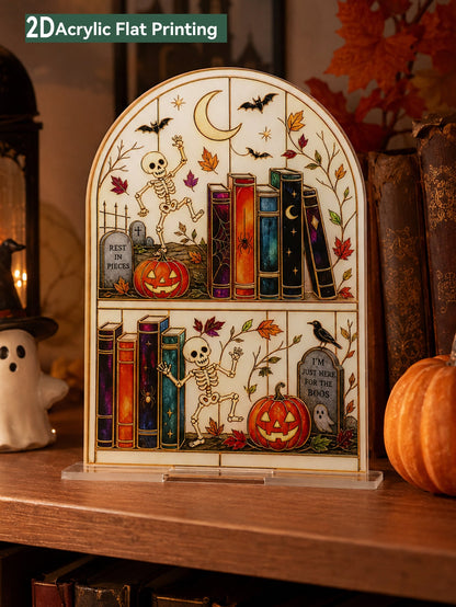 skeleton bookshelf Halloween tabletop sign - photo 3