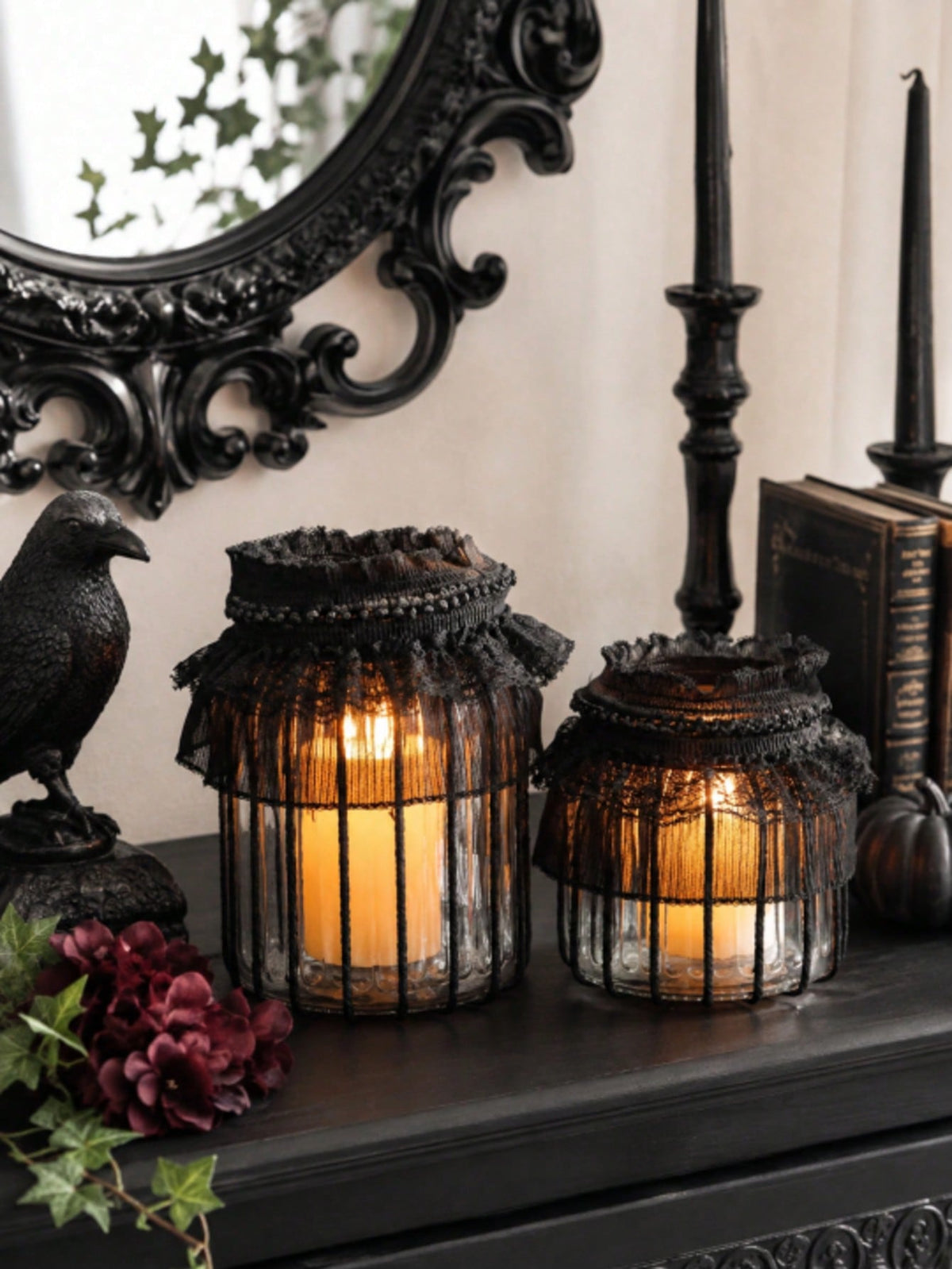 gothic lace jar candle holder - photo 3