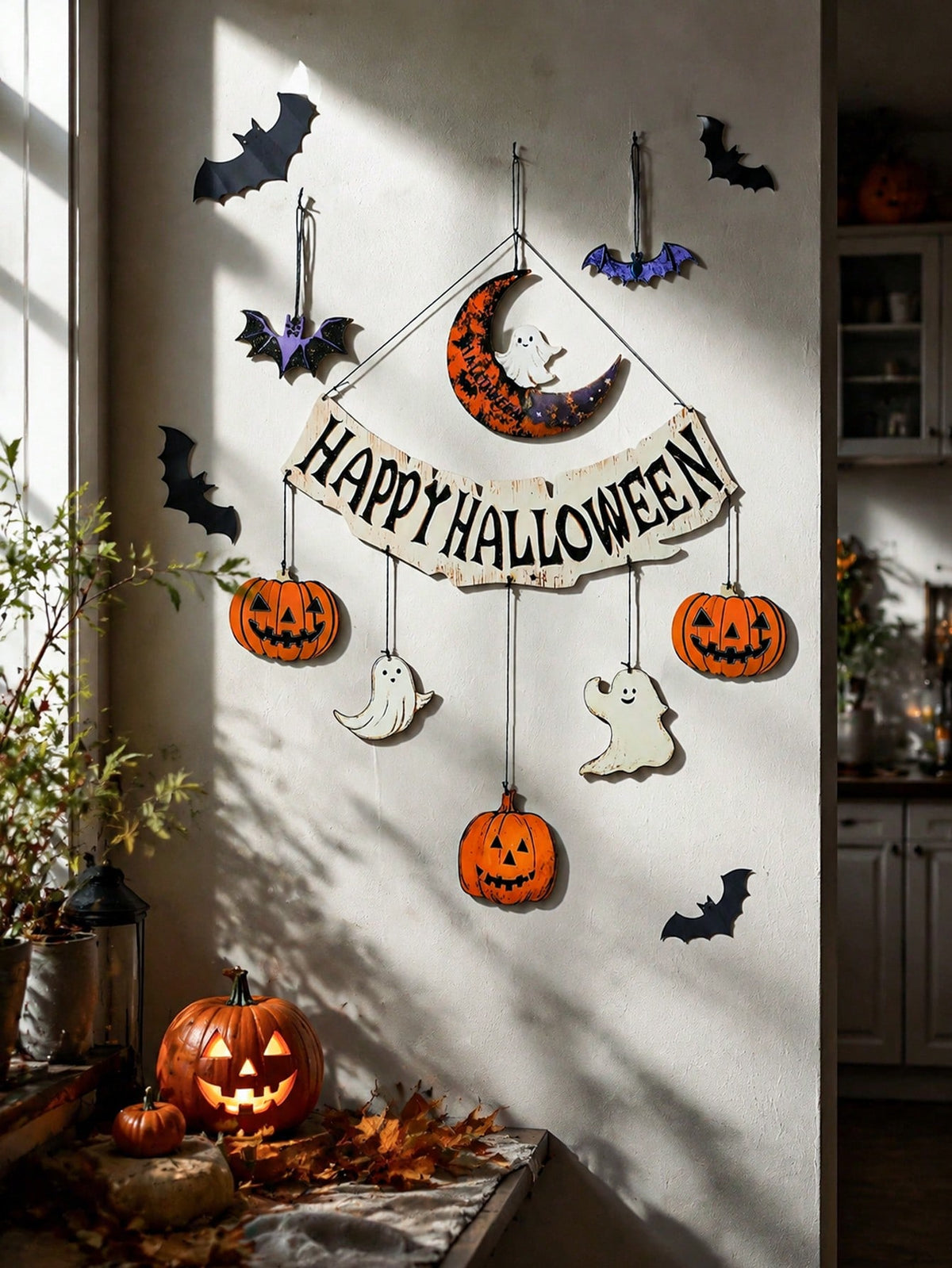 Happy Halloween banner moon pumpkins - photo 2