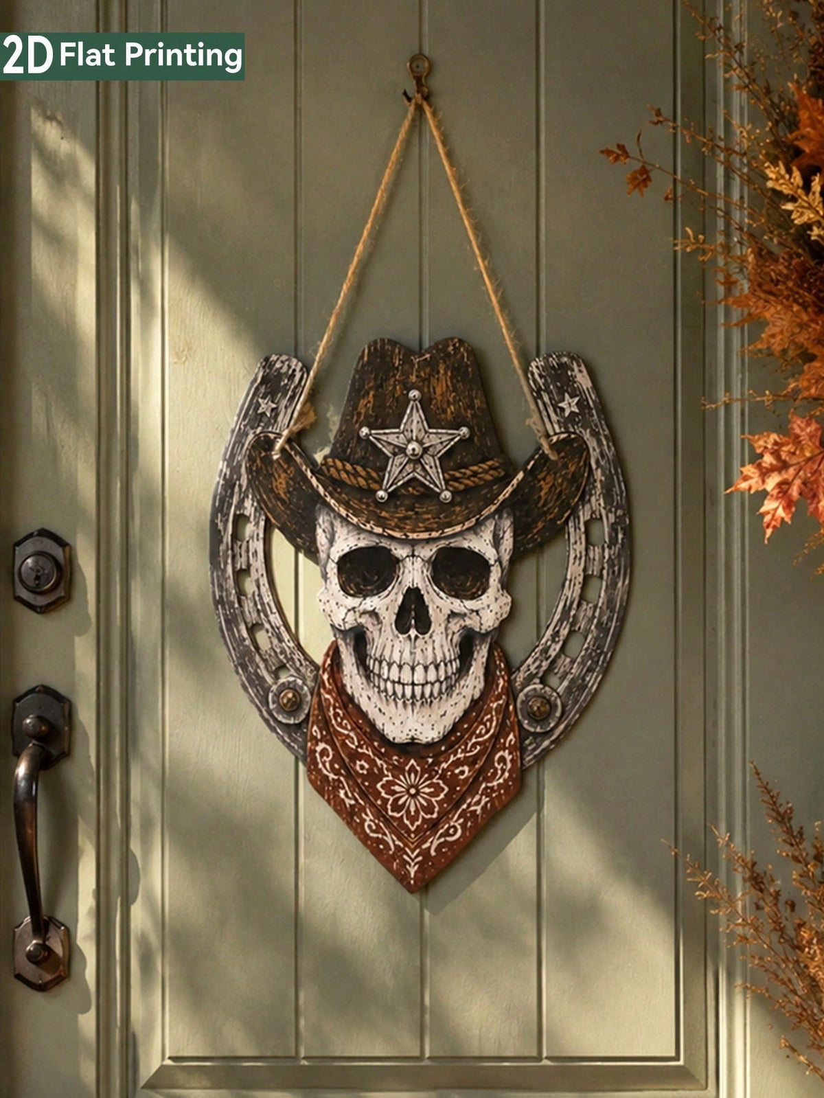 cowboy skull horseshoe door hanger - photo 2