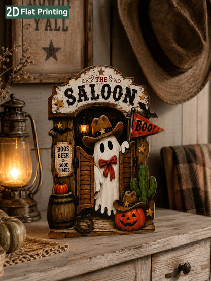 ghost saloon Halloween tabletop sign - photo 3